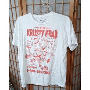 Nickelodeon SpongeBob The Krusty Krab T-Shirt Large White Graphic Tee 100%Cotton